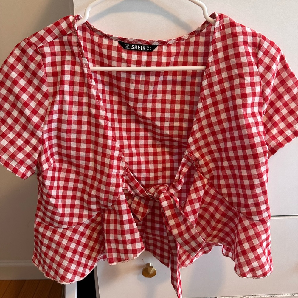 Shein checkered tie top